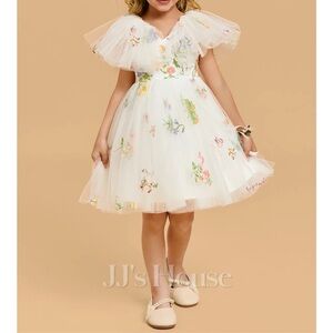 JJs House White Floral Embroidered Kids Formal Dress